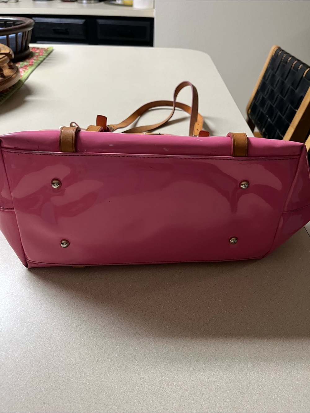 Dooney & Bourke Pink Patent Tote with Tan Straps - Picture 6 of 12